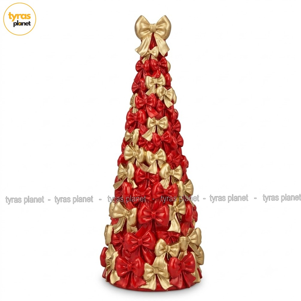 Cupcakes & Cashmere Red Gold Bow Tree Christmas Holiday Decor 16.5"